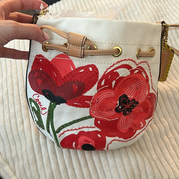 Coach Handbags - NWT Coach Floral Canvas Shoulder Bag - Red and White